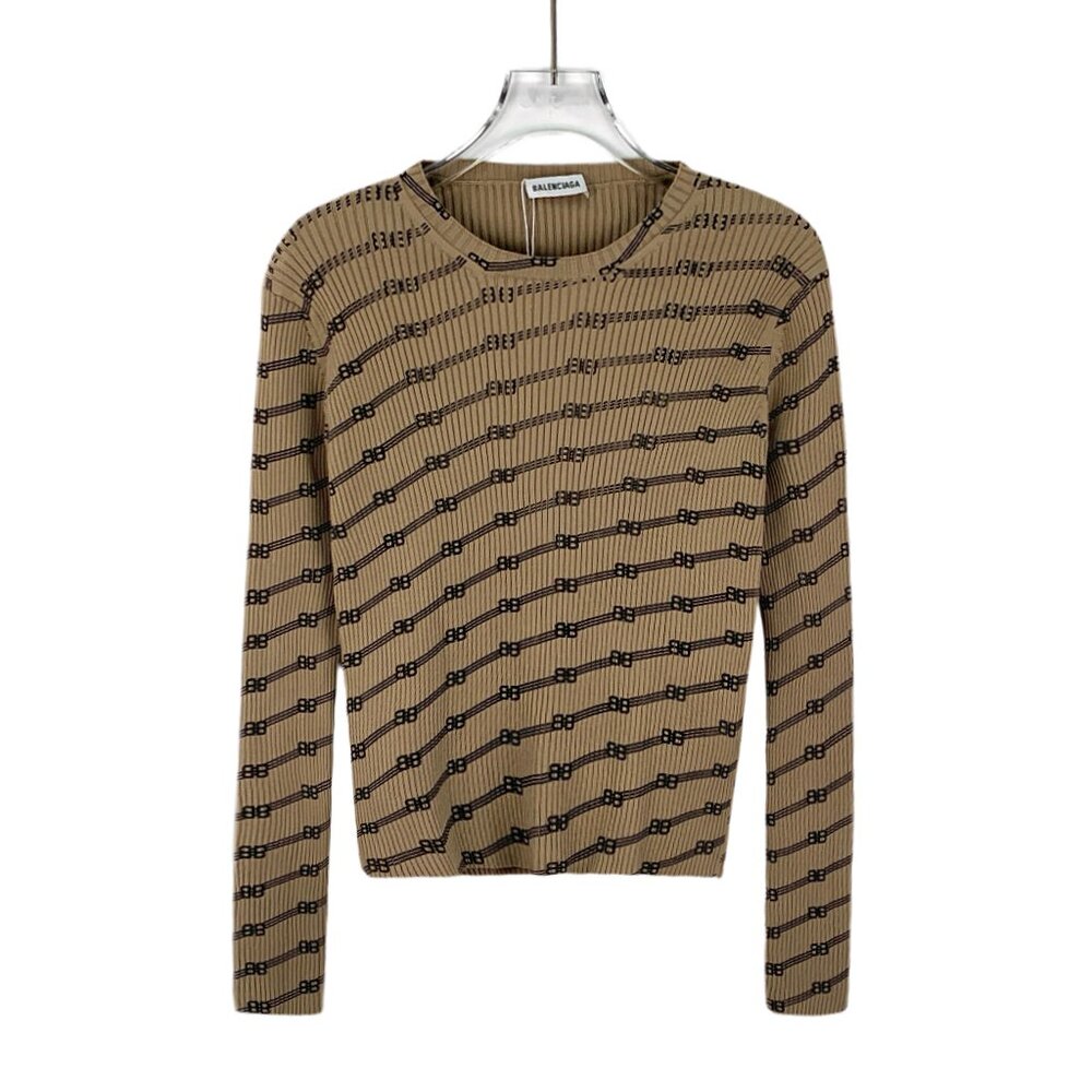 GW0504 Balenciaga brown logo barrage full print round neck long-sleeved sweater